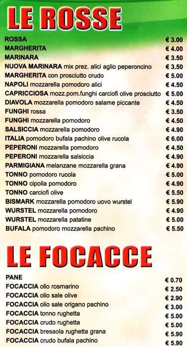 Menu di Pizza Paradiso 