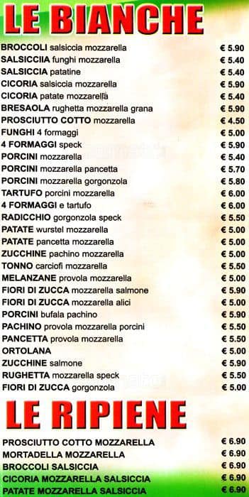 Menu di Pizza Paradiso 