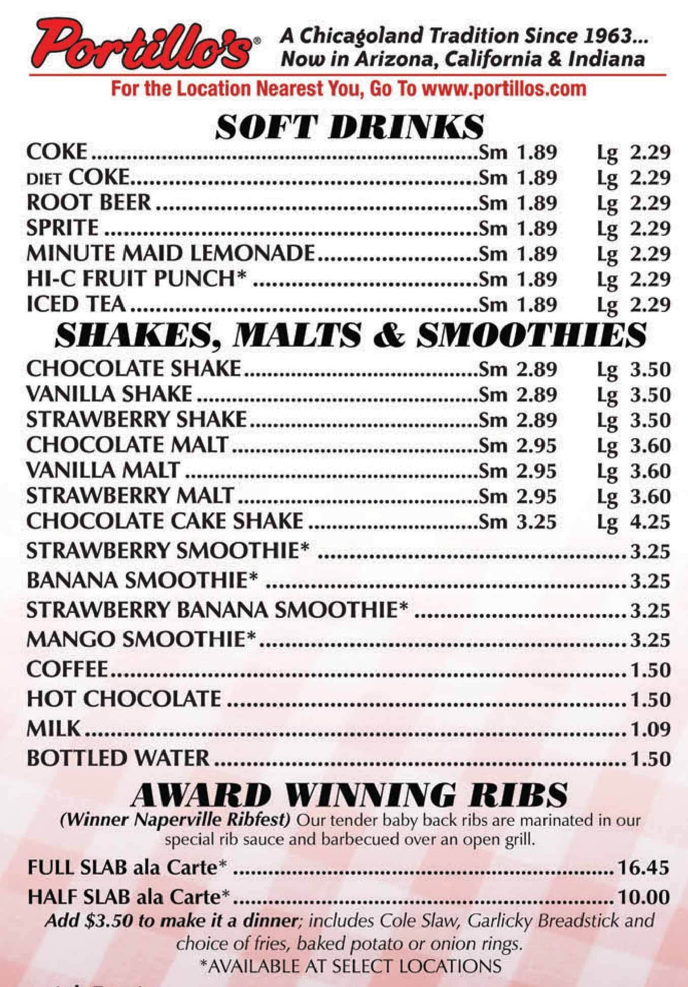 Printable Portillos Menu