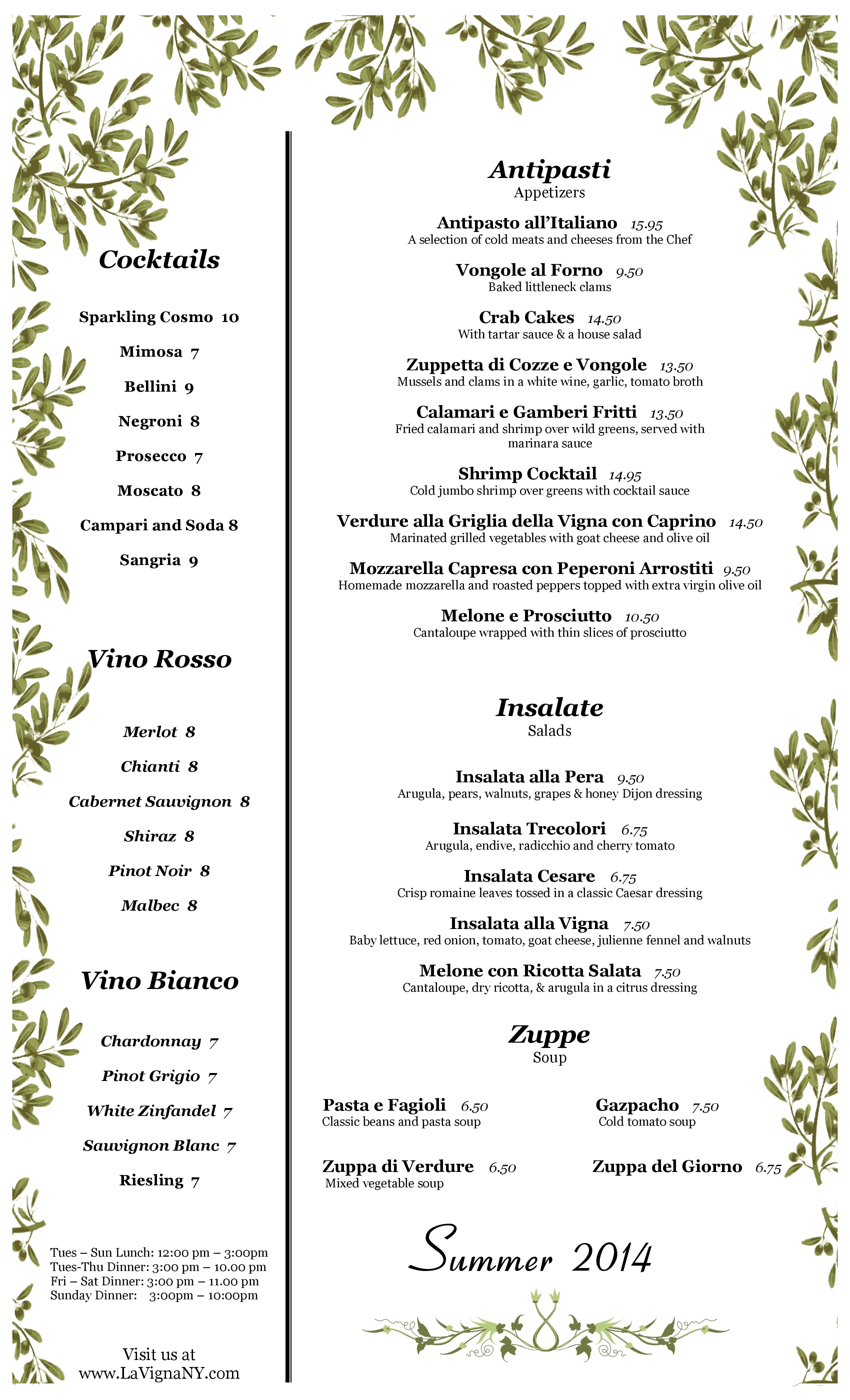 La Vigna Menu For Forest Hills New York City La Vigna Forest Hills Menu
