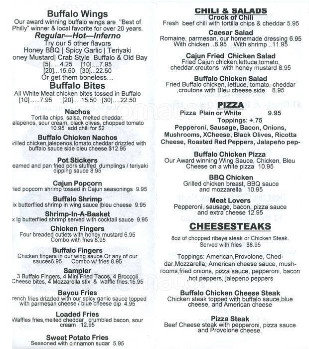 Bayou Bar & Grill menu, Menu restauracji Bayou Bar & Grill, Roxborough/Manayunk, Philadelphia