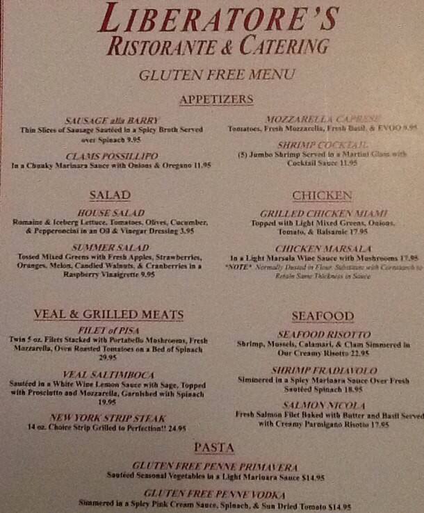 Liberatore's Ristorante Menu Urbanspoon/Zomato