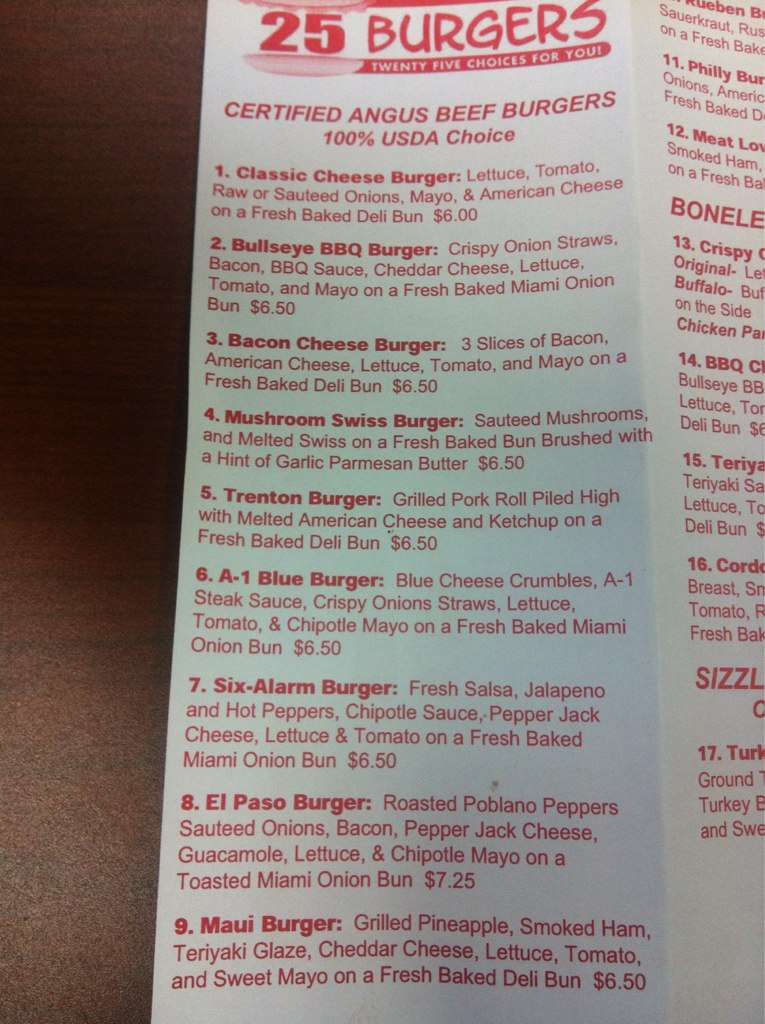 25 Burgers Menu Pdf