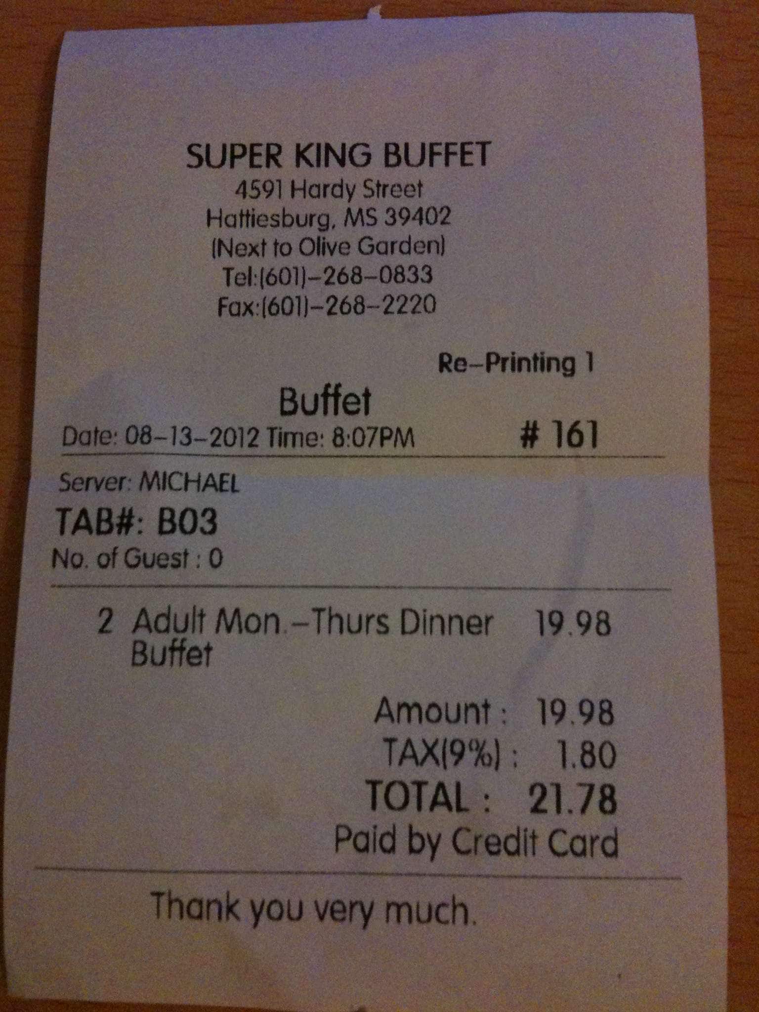 Menu At Super King Buffet Restaurant Hattiesburg
