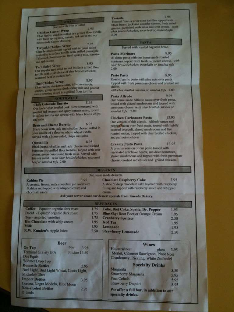 Menu at Mamacita's International Grill restaurant, La Grande