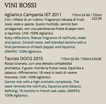 Bellillo menu