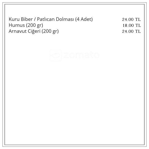 Menu at Katina Meze, Istanbul