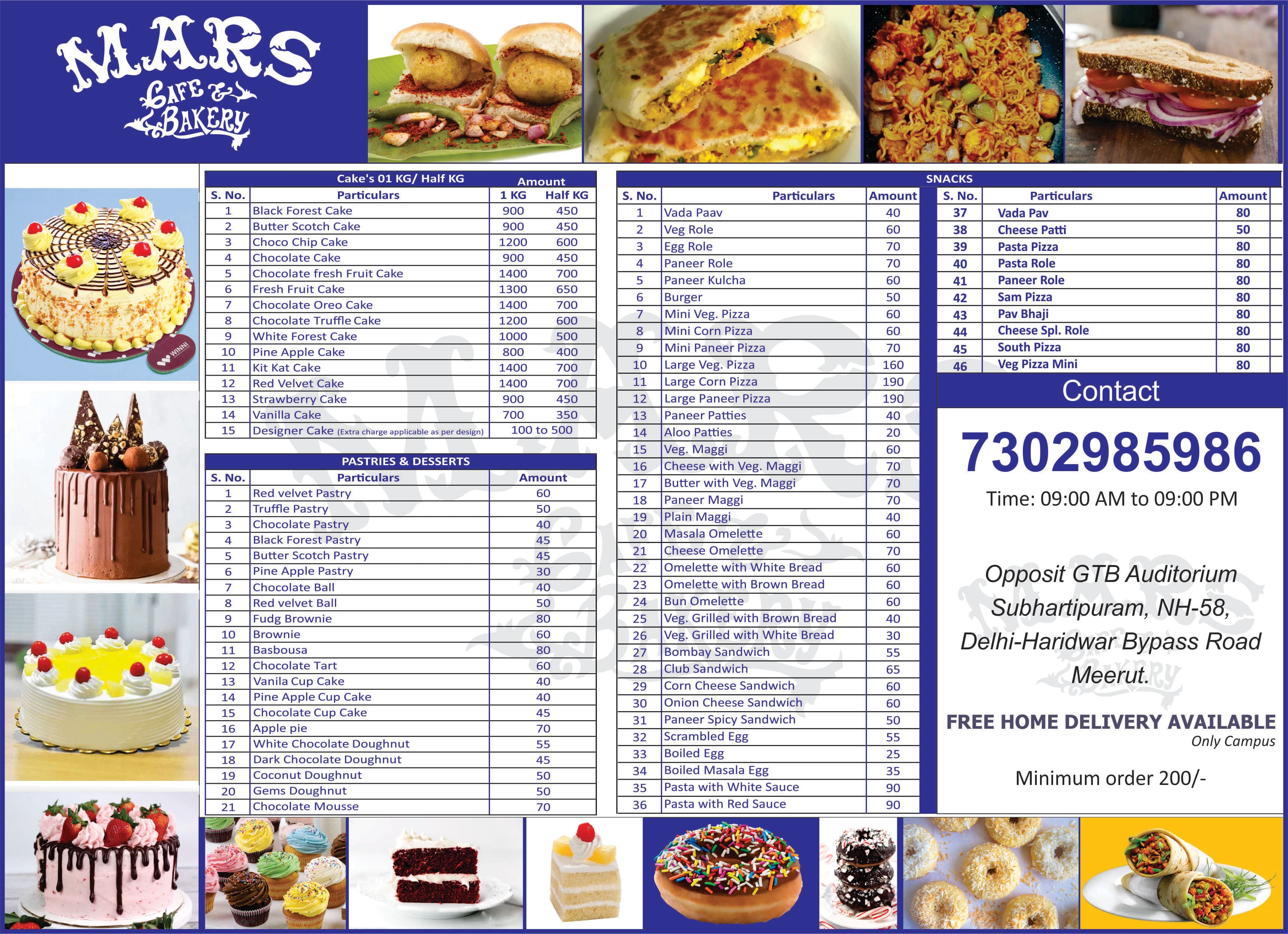 Menu at Mars Cafe & Bakery, Meerut, Birsa Munda Bhawan