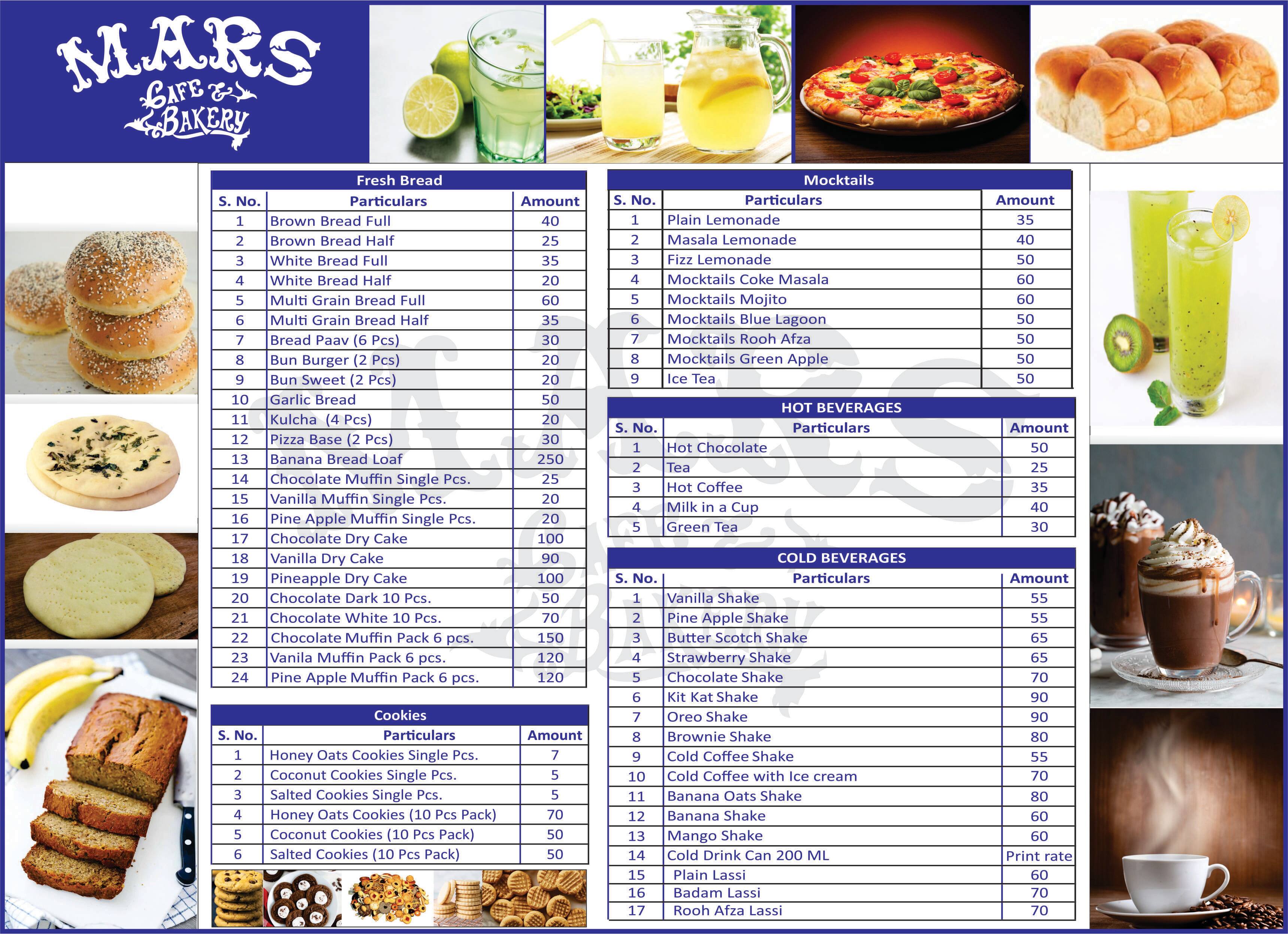 Menu at Mars Cafe & Bakery, Meerut, Birsa Munda Bhawan