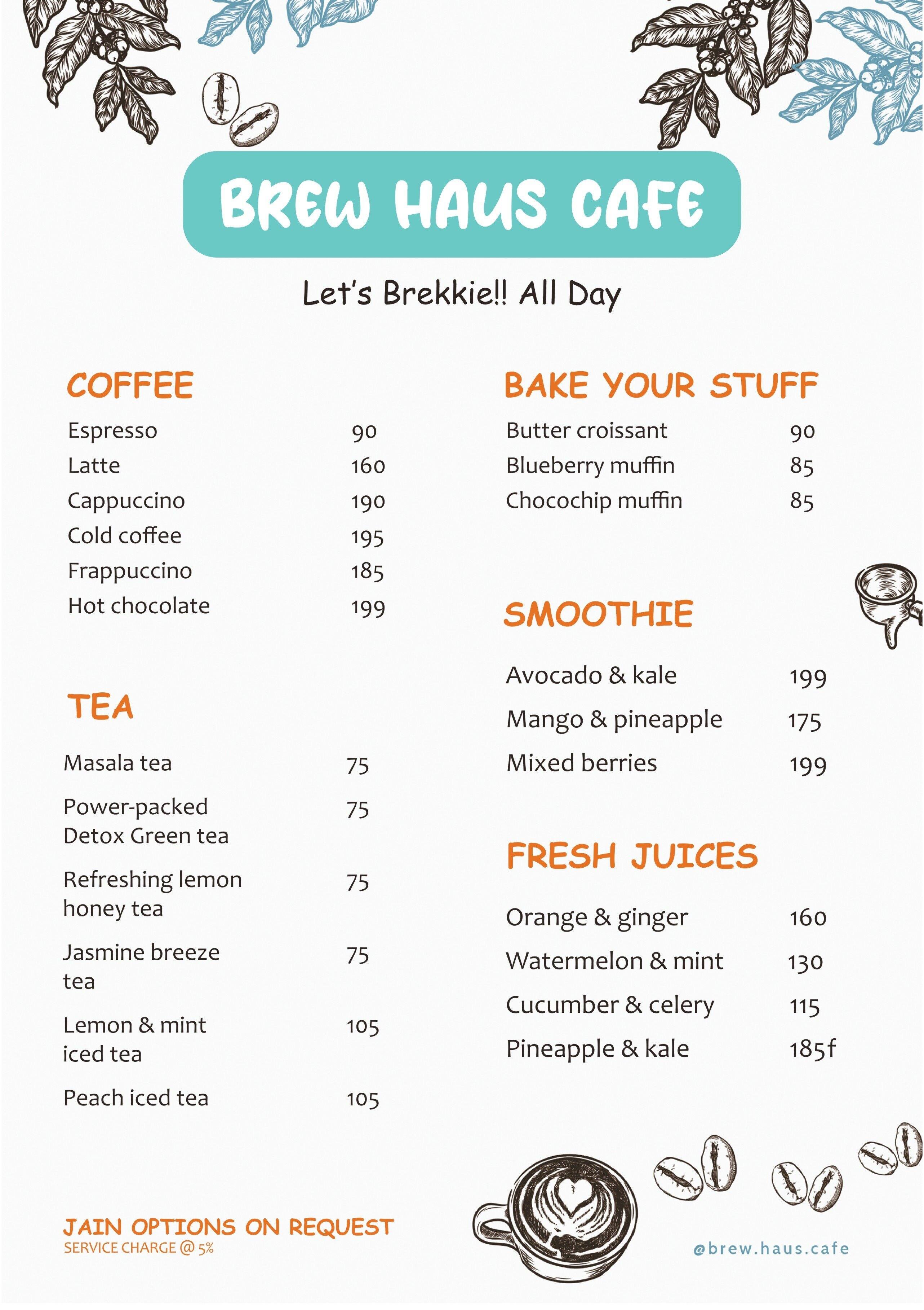 Menu of Brew Haus Cafe, Dadar West, Mumbai