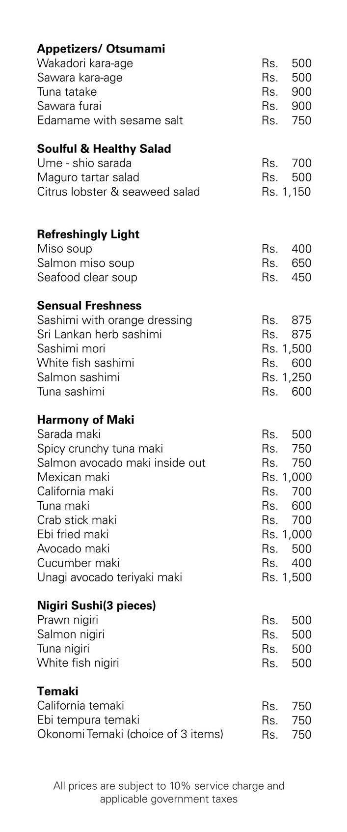 Sushi Bar Cinnamon Lakeside Menu Zomato Sri Lanka