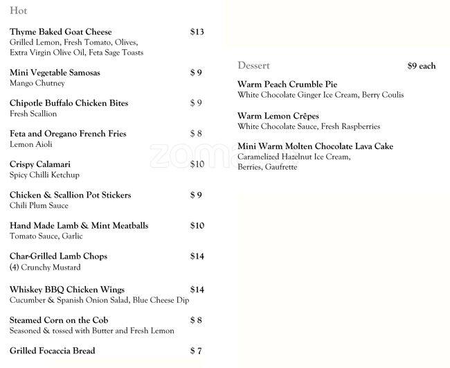 Menu at Writers Room Bar, Toronto