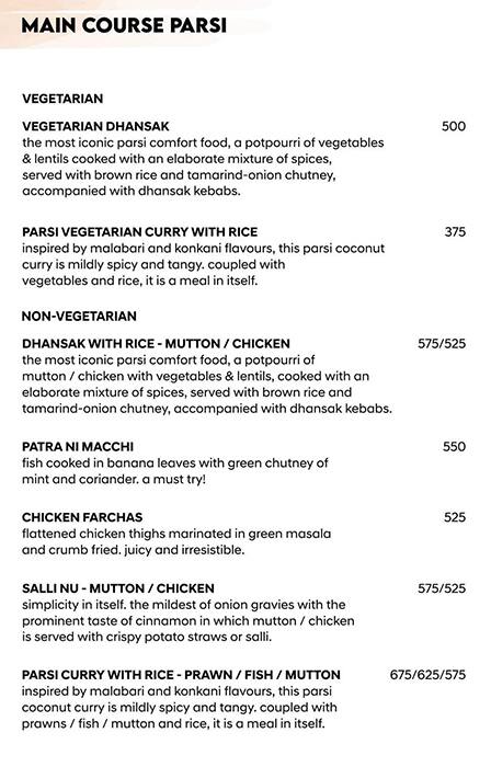 La Vista menu