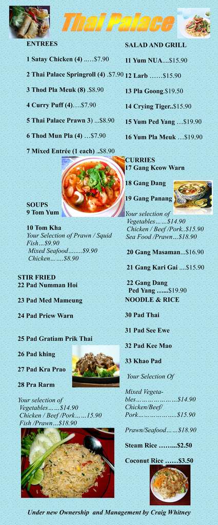 Thai Palace Menu, Menu for Thai Palace, St Lucia, Brisbane - Urbanspoon ...