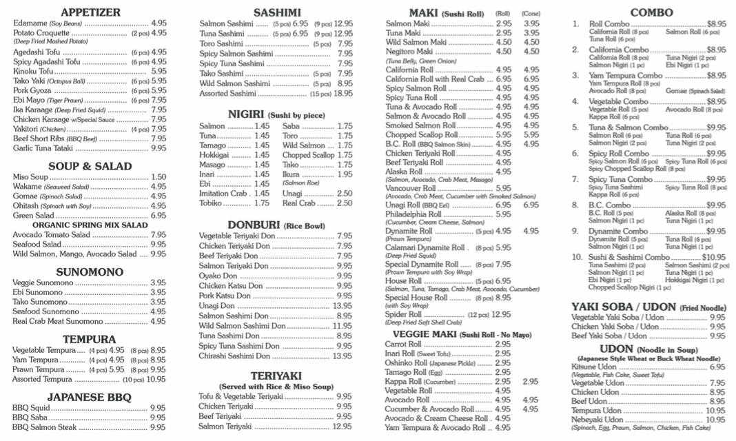 Sushi Inn menu