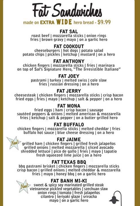 Menu for Fat Sal's, Pacific Beach 