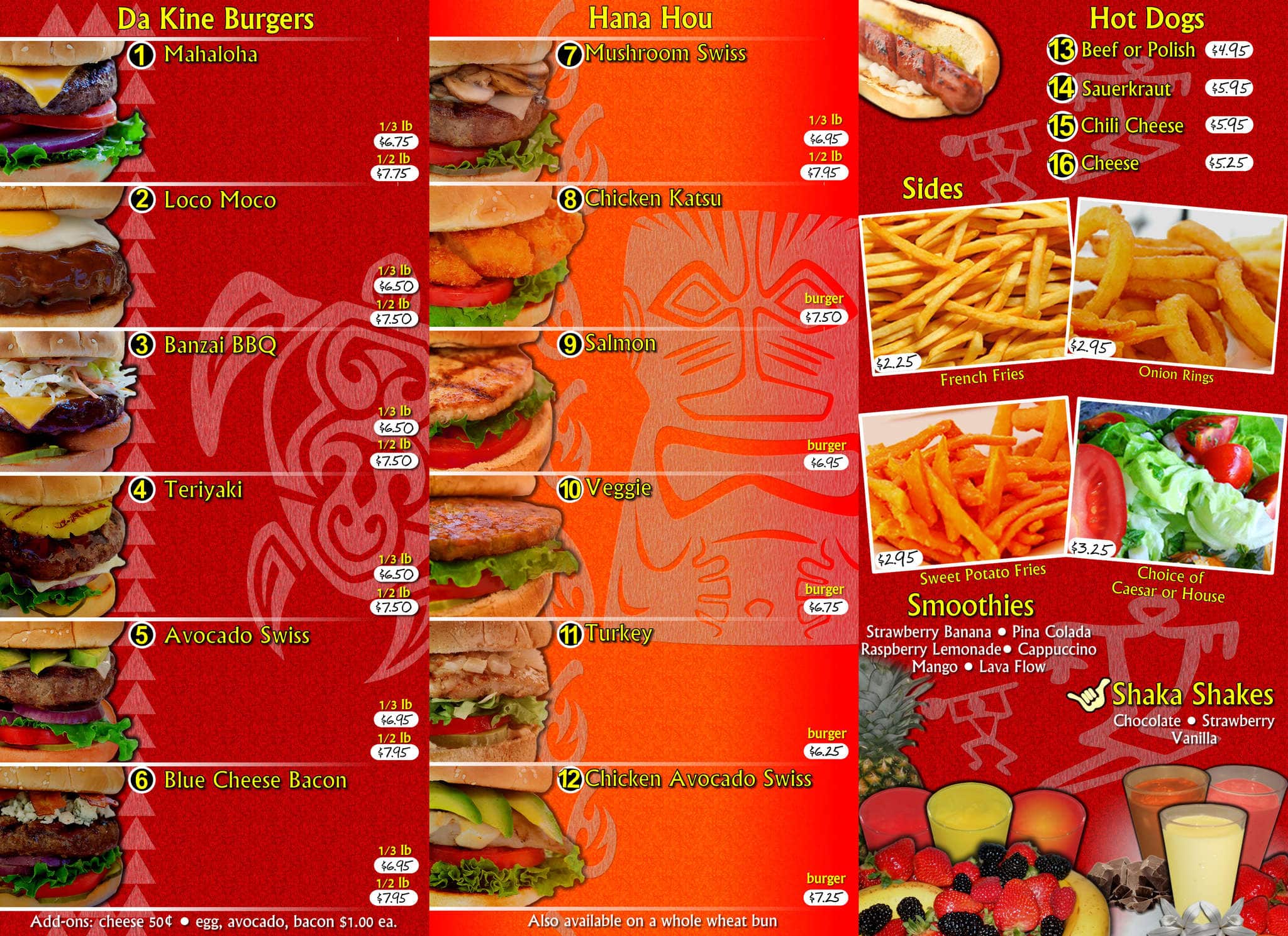 Mahaloha Burger Menu, Menu for Mahaloha Burger, Waikiki, Rest of Hawaii