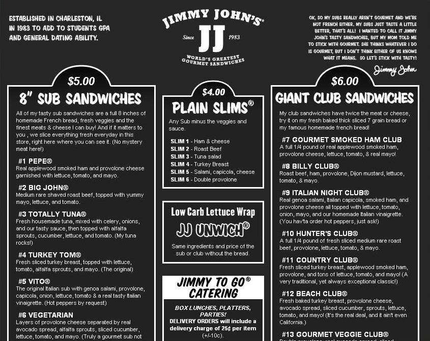 Jimmy John S Menu Menu For Jimmy John S Bowling Green Bowling Green