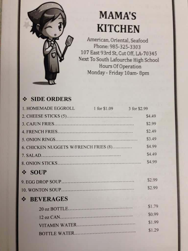 Mamas Kitchen Menu Menu For Mamas Kitchen Cut Off Houma