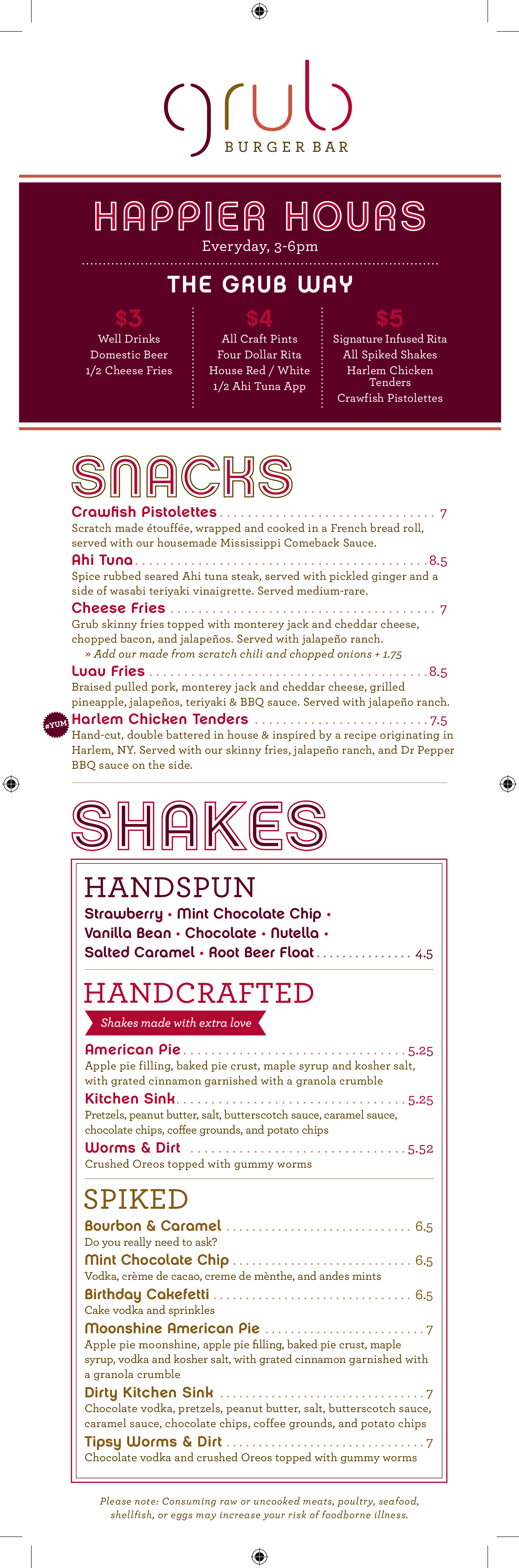 Grub Burger Bar Menu, Menu for Grub Burger Bar, Lafayette, Lafayette Urbanspoon/Zomato