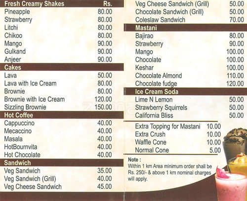 Menu at Meridian Ice-cream Parlour & Cafe, Thane