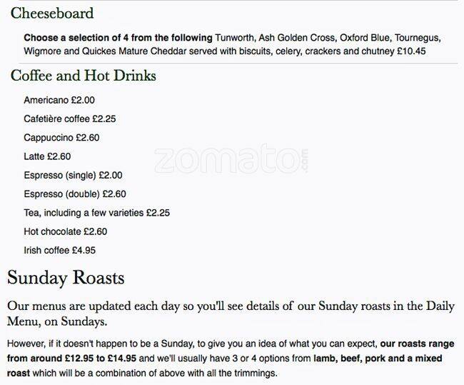 Menu at The Mute Swan pub & bar, East Molesey