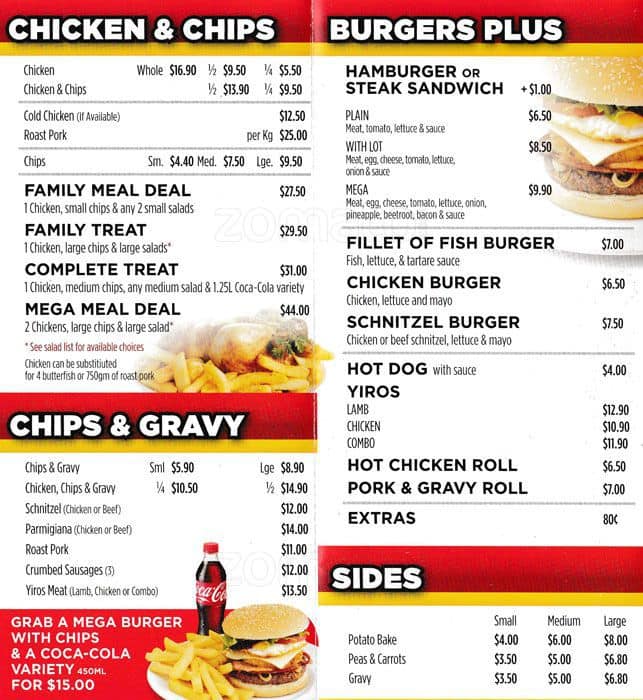 Menu at Sa Chargrill Chicken restaurant, Hallett Cove