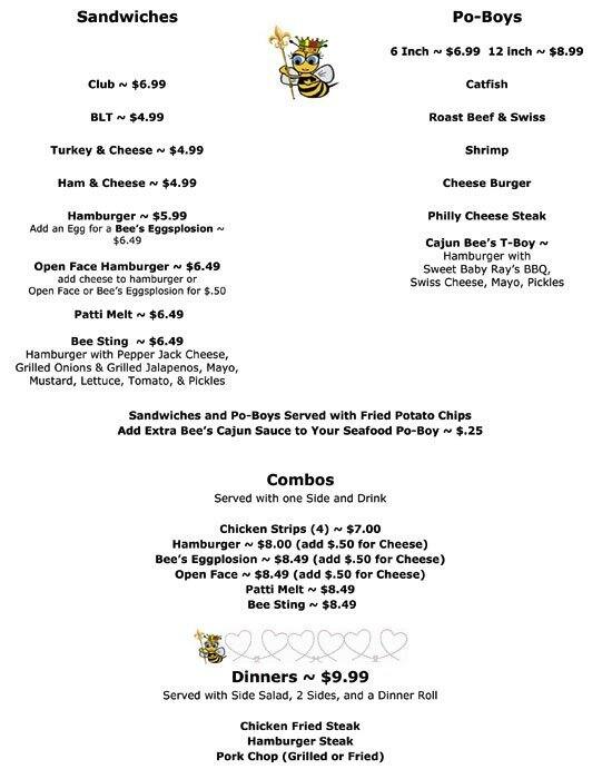 Menu at Cajun Catfish Buffet steakhouse, Ville Platte