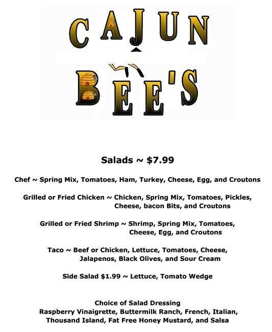 Cajun Bee's Diner Menu, Menu for Cajun Bee's Diner, Shreveport