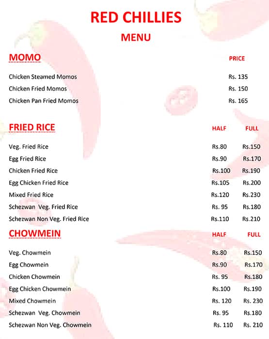 Menu of Red Chillies, Sealdah Area, Kolkata