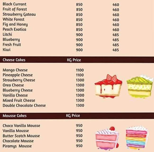 Menu Of Cake Bakery, Ballabhgarh, Faridabad