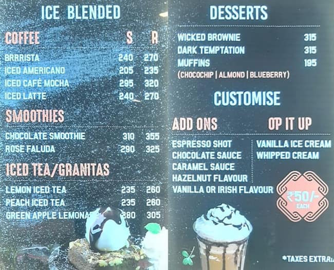 Barista menu