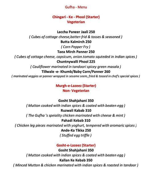 Gufha The President Hotel Menu Zomato