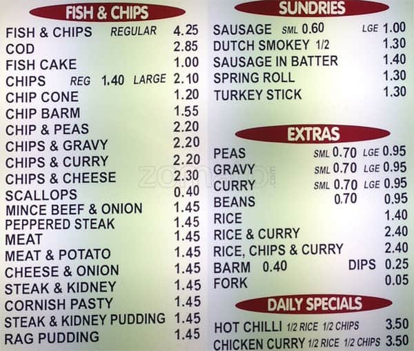 Brobbins Crispy Cod English Fish & Chips menu