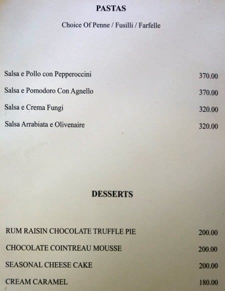 The Terrace Bistro menu