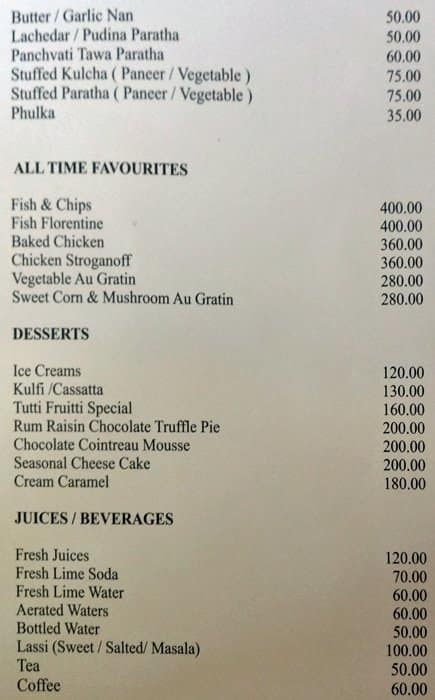 The Terrace Bistro menu