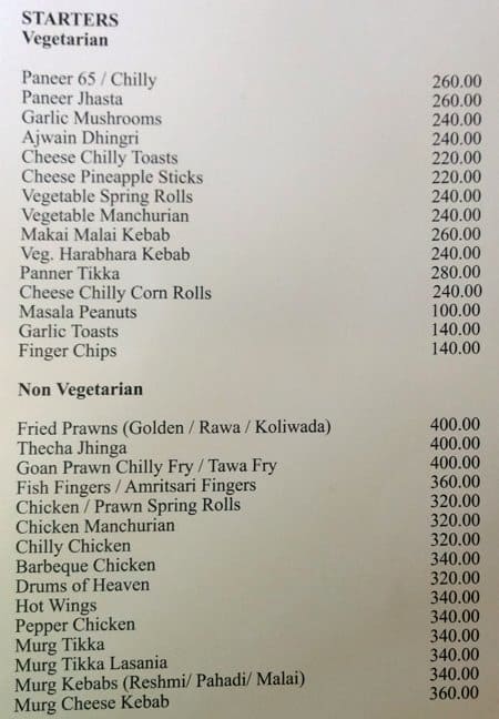 The Terrace Bistro menu