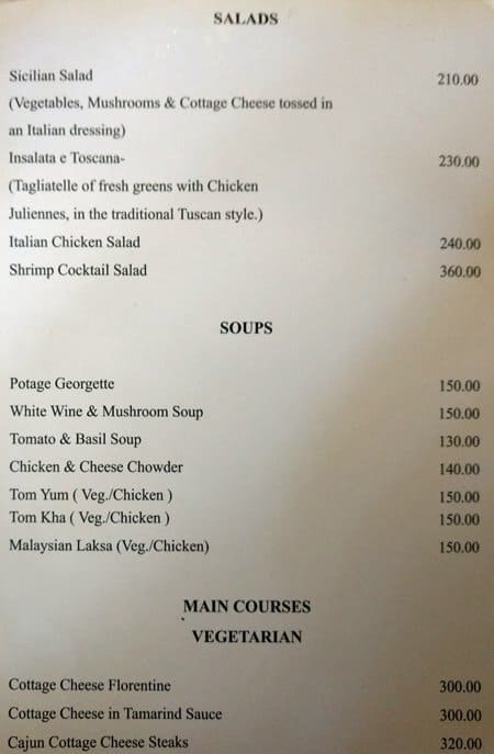 The Terrace Bistro menu