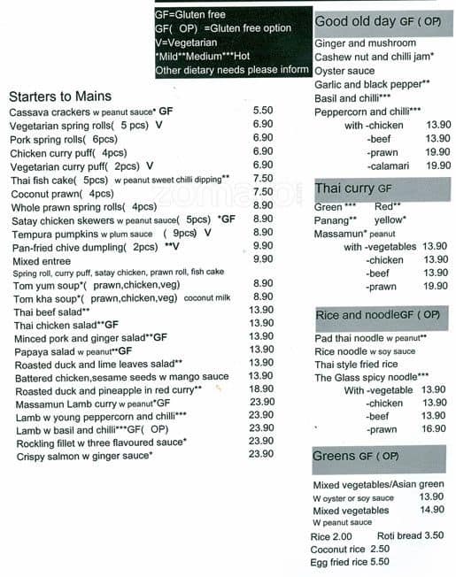 The Glass Thai Cuisine Menu, Menu for The Glass Thai Cuisine, Brighton