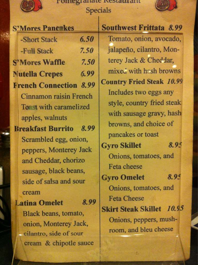 Pomegranate Cafe Menu,Menú para Pomegranate Cafe, Aurora, Chicago