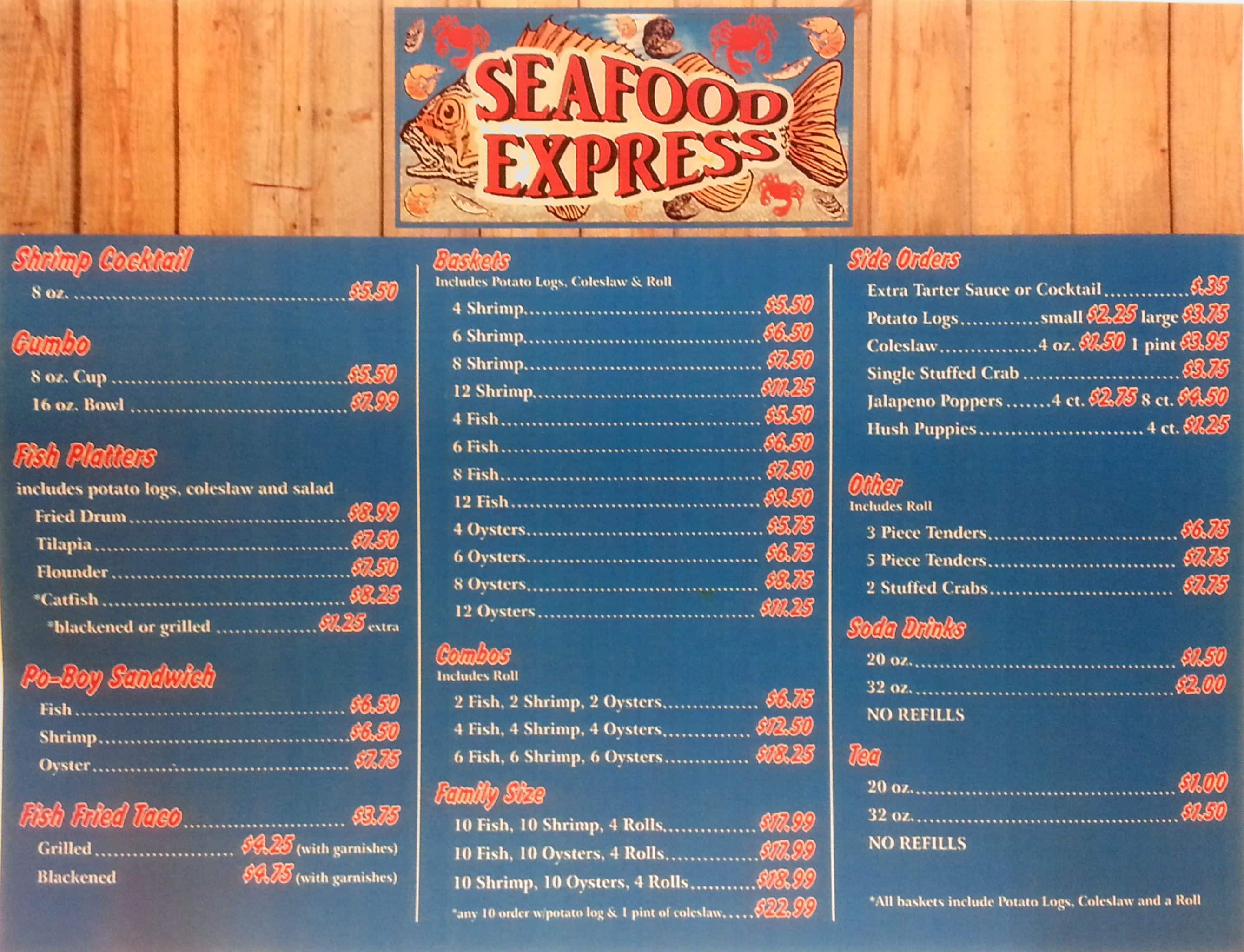 Seafood Express Menu, Menu for Seafood Express, Corpus Christi, Corpus
