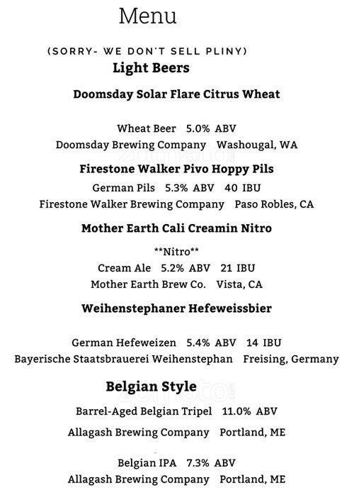 Menu at ISO Beers Beer Bar & Bottle Shop, San Jose