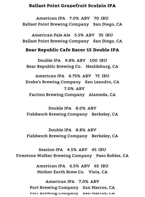 Menu at ISO Beers Beer Bar & Bottle Shop, San Jose