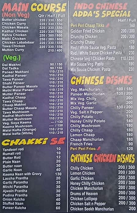 INDO CHINESE ADDA menu