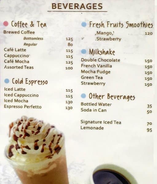 Cheesecake, etc Menu, Menu for Cheesecake, etc, Glorietta Complex