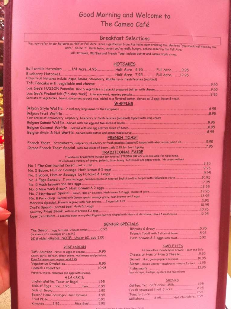 Menu At Cameo Cafe Vancouver