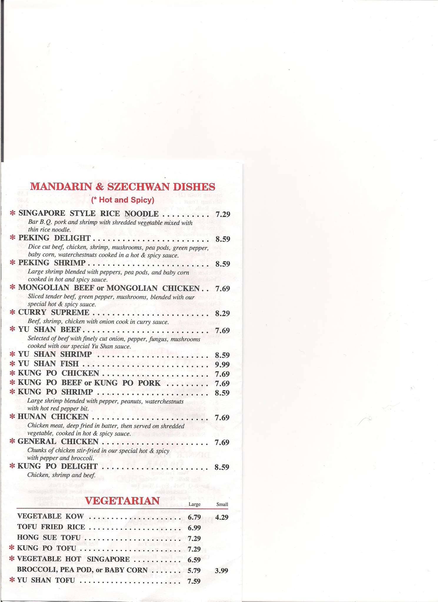 Menu at New Hong Kong restaurant, Hobart