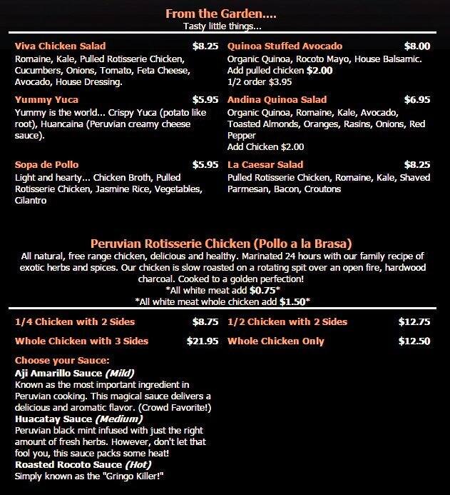 Carta Del Restaurante Viva Chicken Huntersville Huntersville