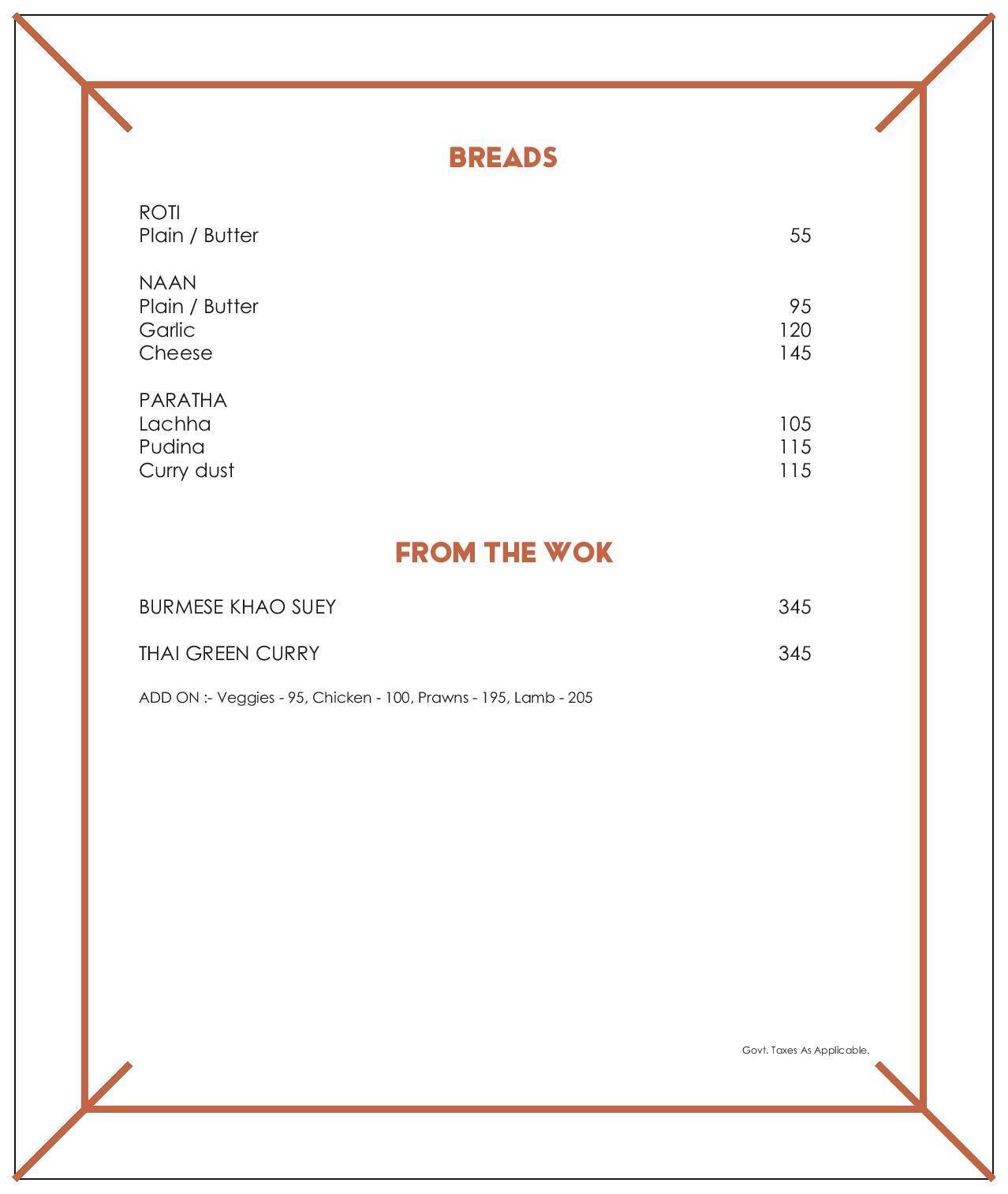 Menu at Space Bar, Mumbai