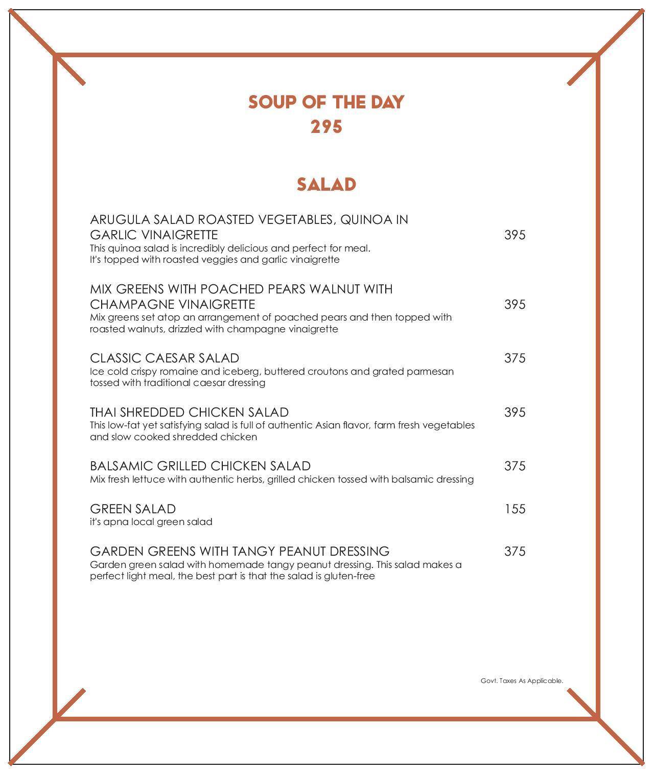 Menu at Space Bar, Mumbai